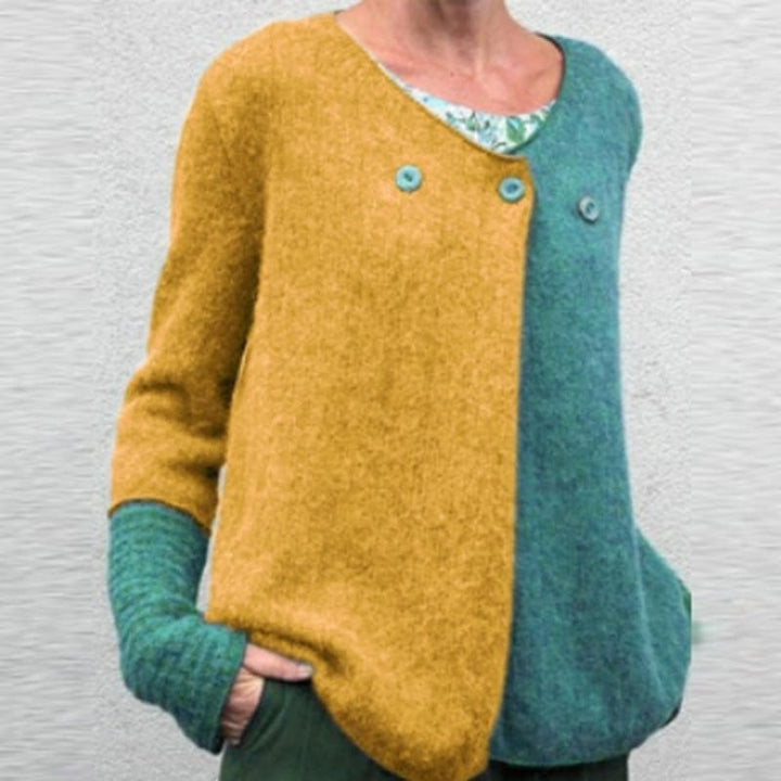 Stilla | Relaxed Fit Sweatshirt Farveblok Knap-Front Sweatshirt