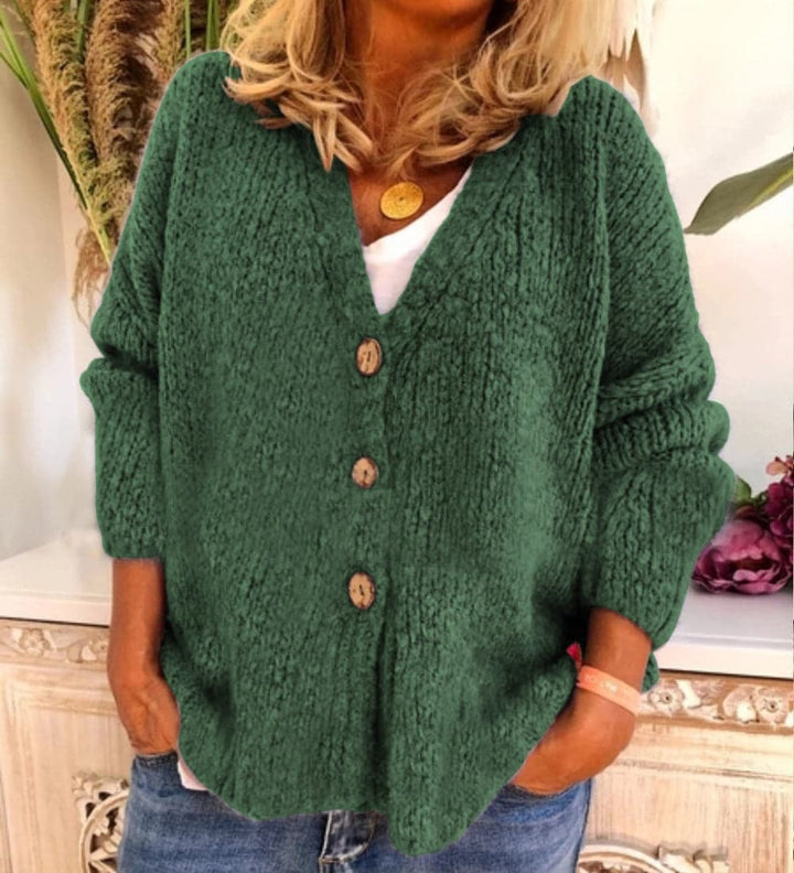 Stilla | Cardigan Relaxed Fit Chunky Knit V-Udskæring Knap Front Ballonærmer