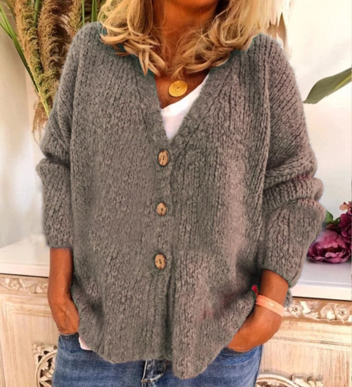 Stilla | Cardigan Relaxed Fit Chunky Knit V-Udskæring Knap Front Ballonærmer