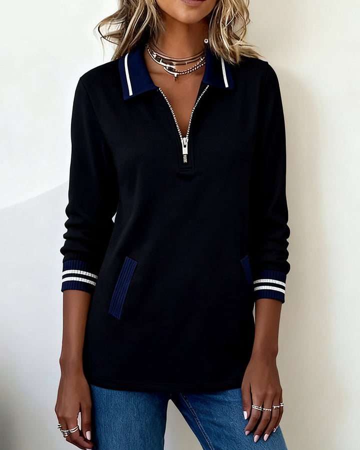 Stilla | Sweatshirt med revers lynlås og kontrastfarve