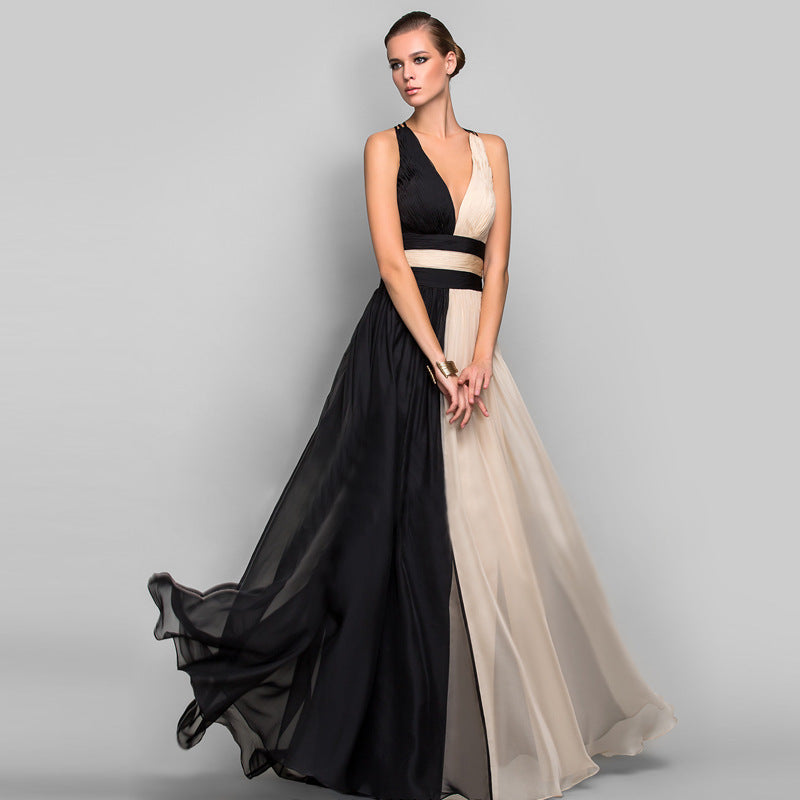 Dame Elegant Maxi Kjole med Asymmetrisk Design og Dybt V-Udsnit Skovae