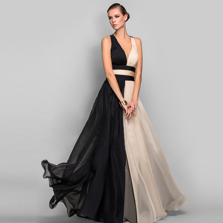 Dame Elegant Maxi Kjole med Asymmetrisk Design og Dybt V-Udsnit Skovae