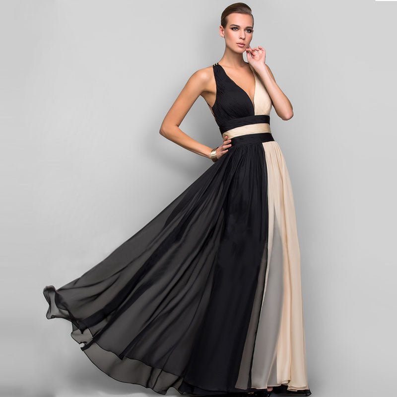 Dame Elegant Maxi Kjole med Asymmetrisk Design og Dybt V-Udsnit Skovae