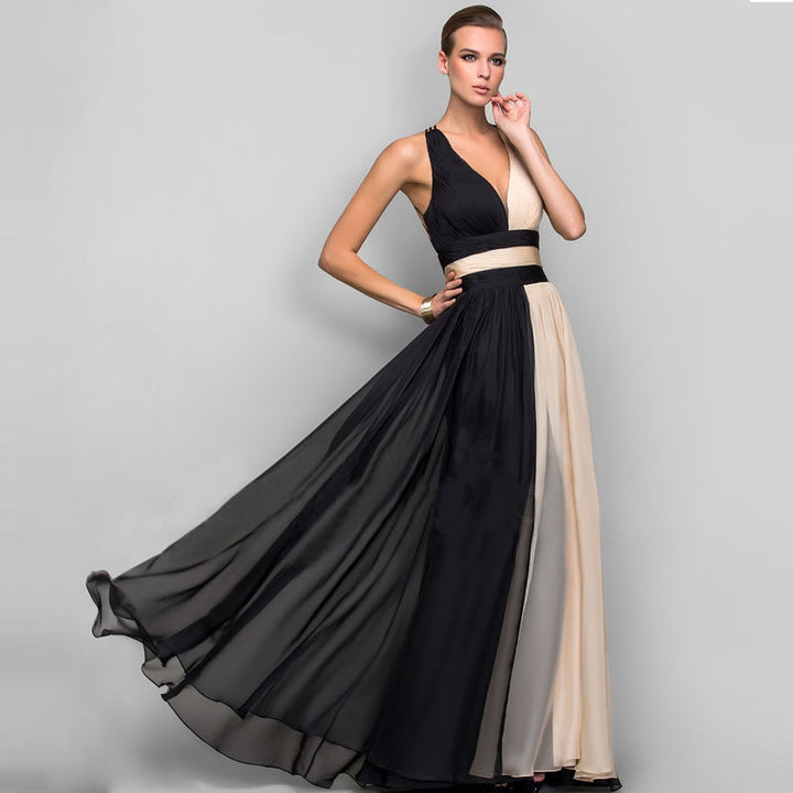 Dame Elegant Maxi Kjole med Asymmetrisk Design og Dybt V-Udsnit Skovae