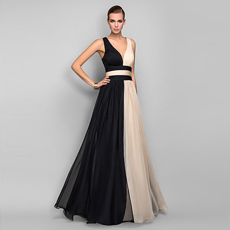 Dame Elegant Maxi Kjole med Asymmetrisk Design og Dybt V-Udsnit Skovae