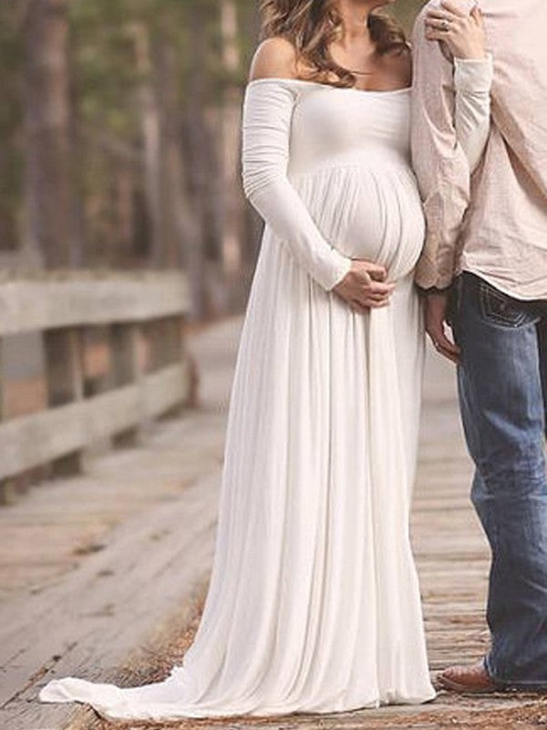 Stilla | Maxi Kjole Åbne Skuldre Elegante Bryllupskjoler Kjole Til Graviditetsfotografi