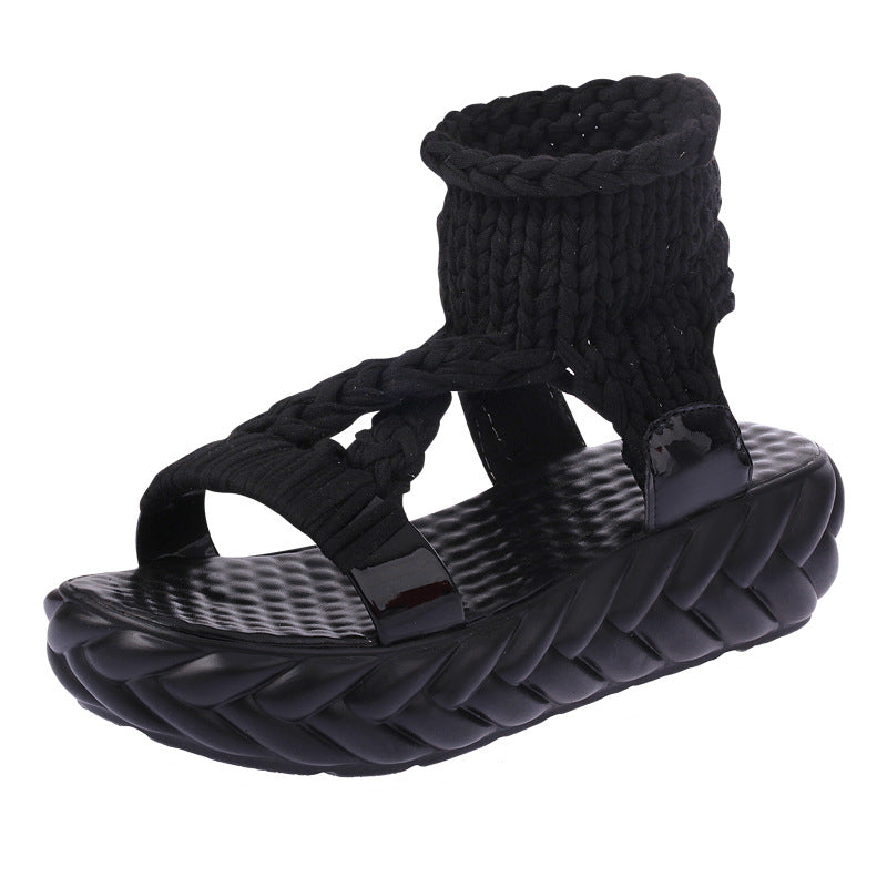 Dame nan håndvævet strik-sandalette med elastisk ankelstrop og ergonomisk skumpolstret sål Skovae