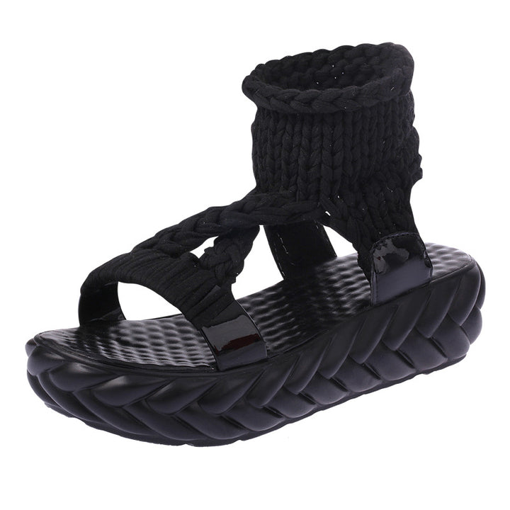 Dame nan håndvævet strik-sandalette med elastisk ankelstrop og ergonomisk skumpolstret sål Skovae