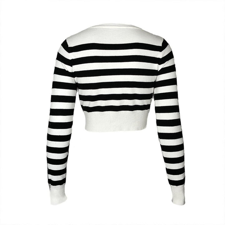 Dame Cropped Pullover med stribet design og elastisk afslutning Stilla