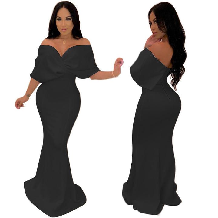 Dame elegant Off-Shoulder aftenkjole med taljeret silhuet og voluminøse ærmer Stilla