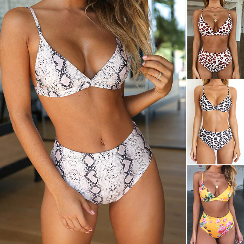 Dame højskåret bikini med trendy leopardmønster og justerbare stropper Stilla