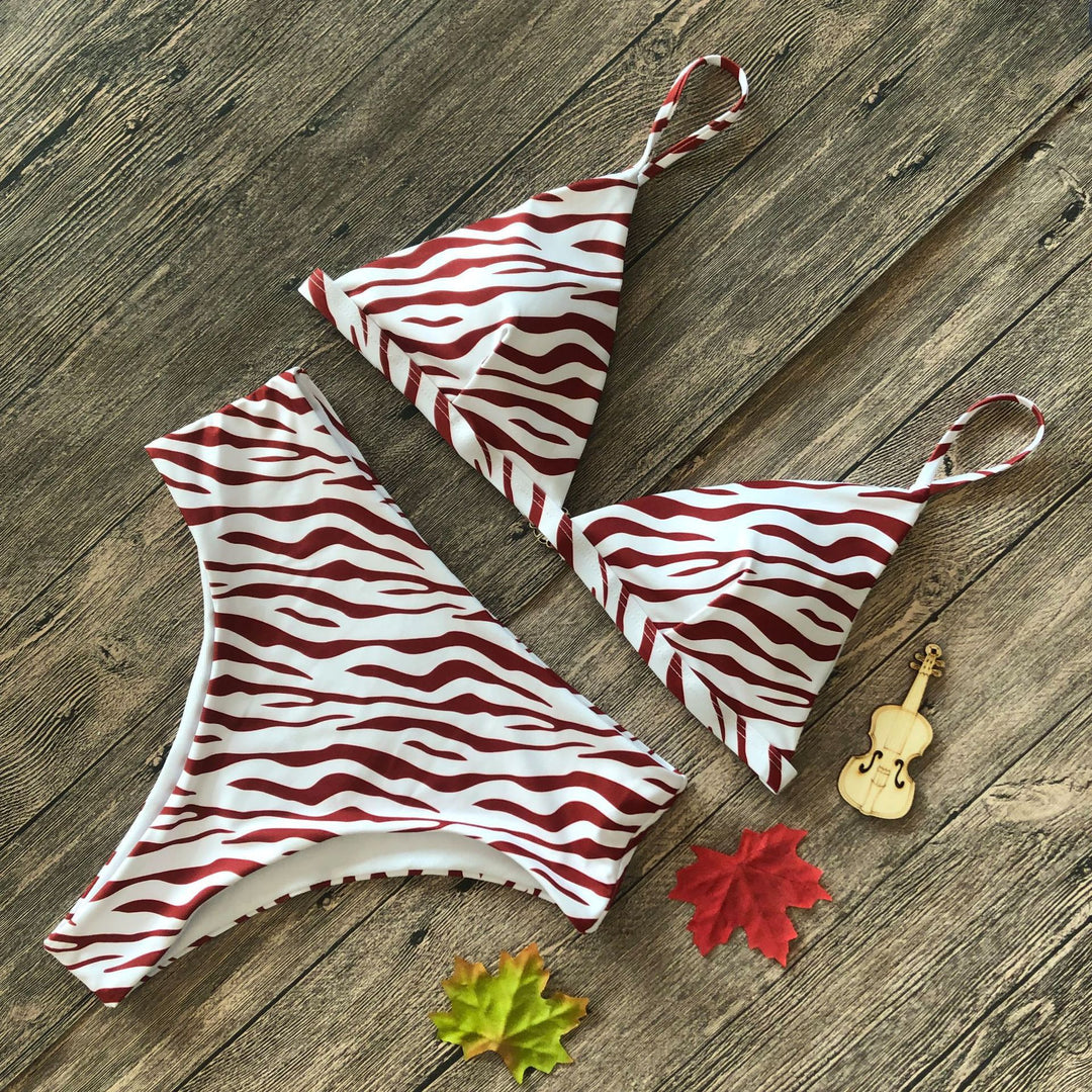 Damer Floral Triangel-Bikini-Sæt med høj talje Skovae