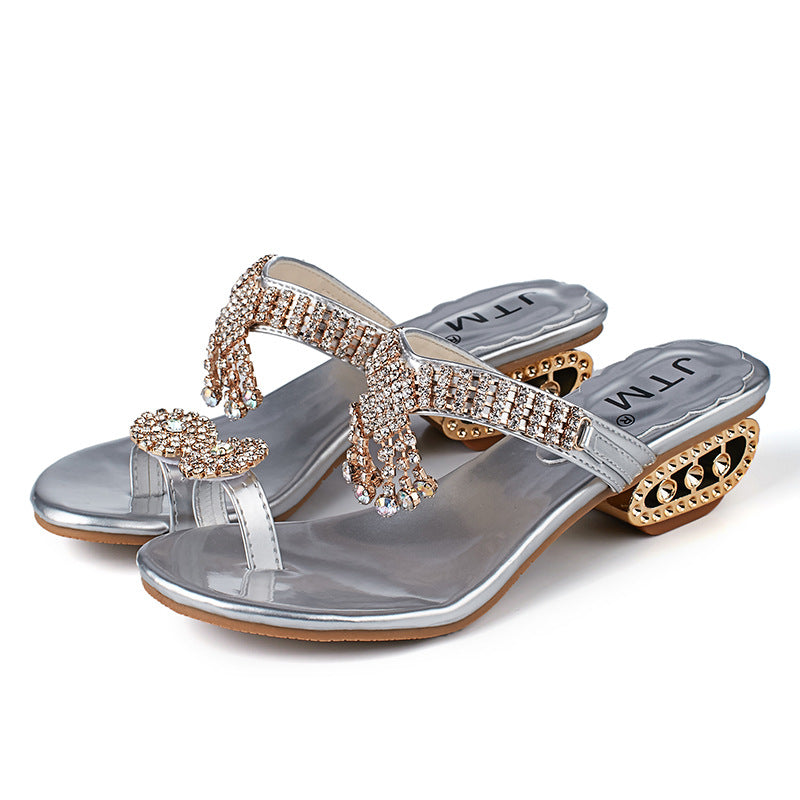 Dame elegante strand sandaler med glitrende smykker og skridsikker sål Stilla