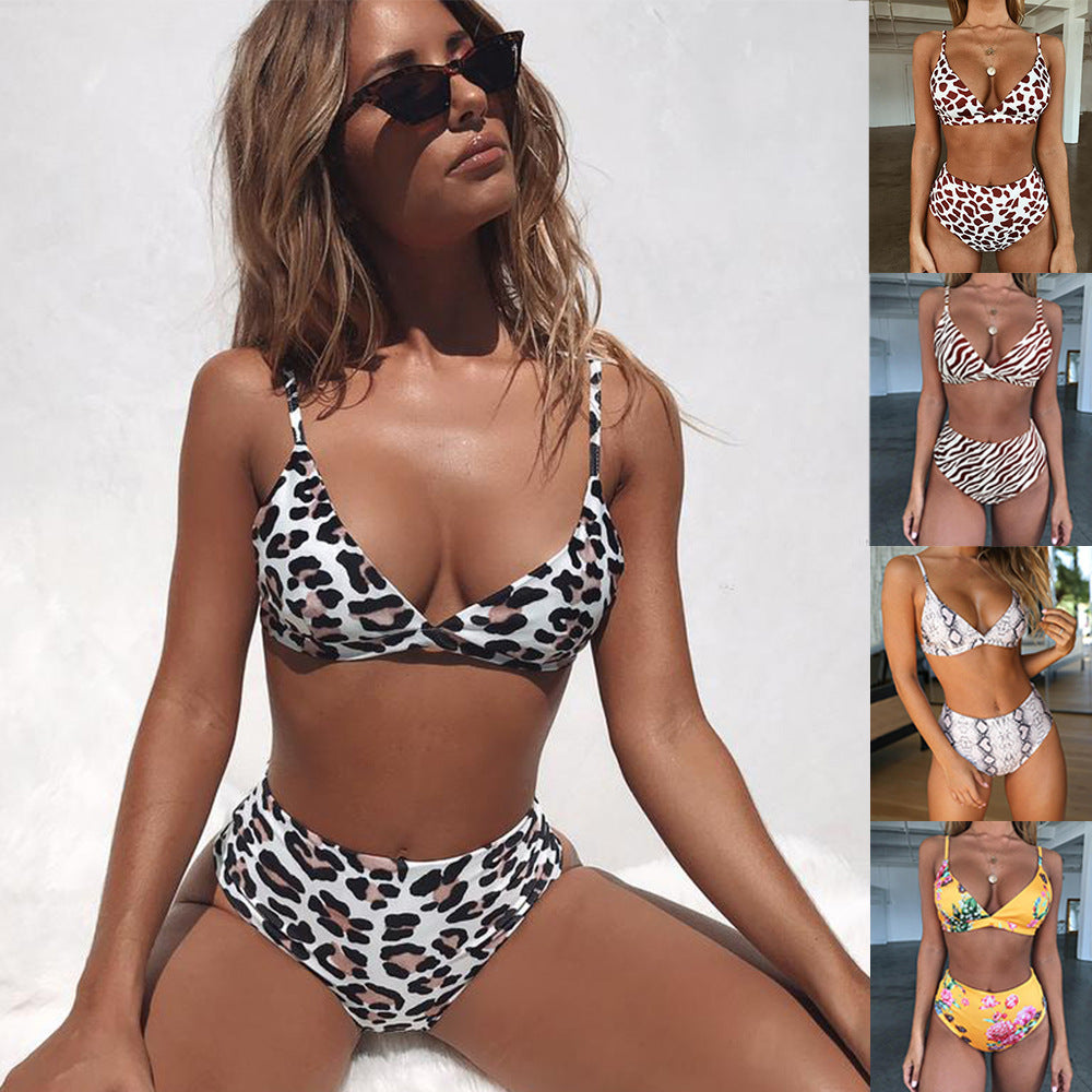 Damer Floral Triangel-Bikini-Sæt med høj talje Skovae