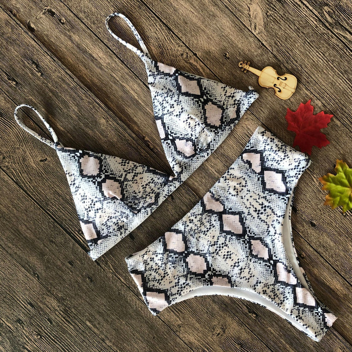 Damer Floral Triangel-Bikini-Sæt med høj talje Skovae