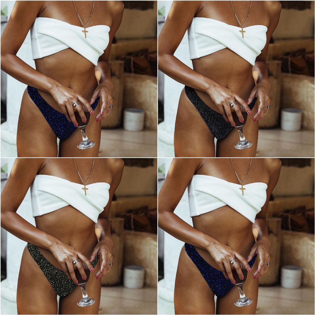 Dame Bandeau bikini-sæt med smagfuldt ribdesign og funkende detaljer Stilla