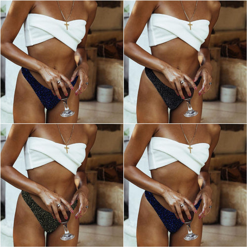 Dame Bandeau bikini-sæt med smagfuldt ribdesign og funkende detaljer Stilla