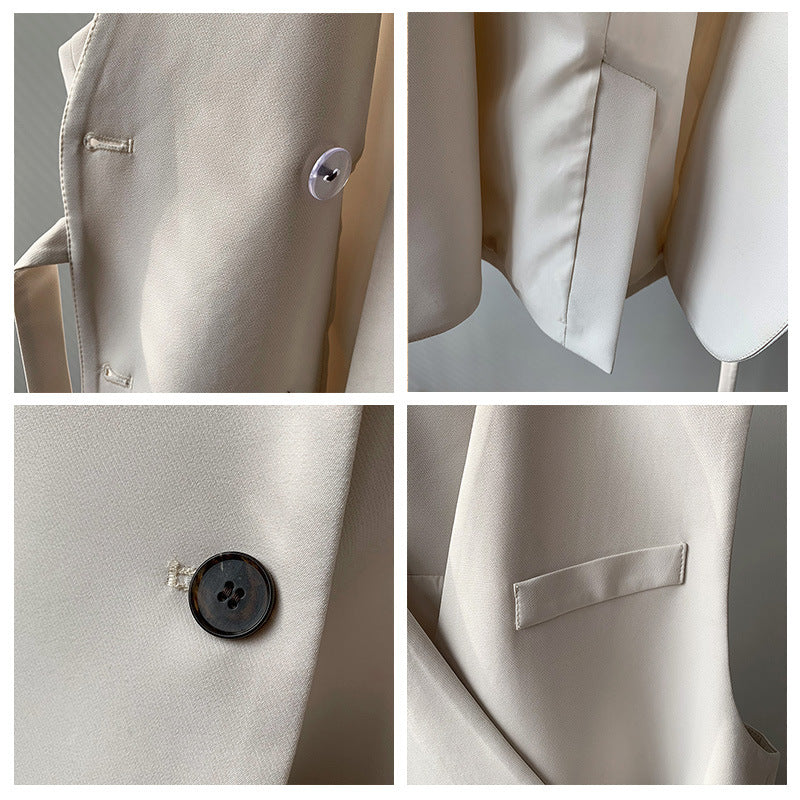 Dame elegant vest med dobbelt knaplukning og taljerbar bælte Stilla