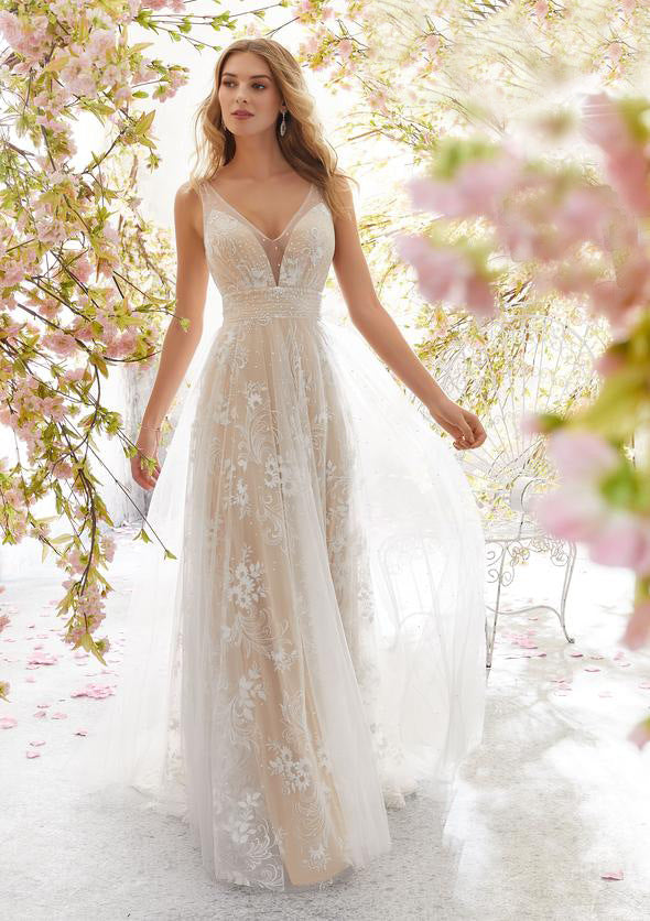 Dame Elegant Tüll Aftenkjole med blomsterdesign og gennemsigtig overflade Stilla