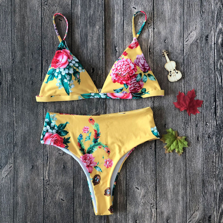 Damer Floral Triangel-Bikini-Sæt med høj talje Skovae