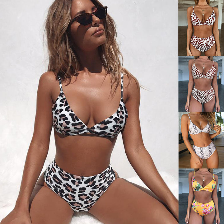 Damer Floral Triangel-Bikini-Sæt med høj talje Skovae