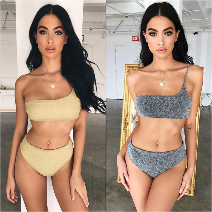 Dame Glitrende Én-delt Bikini-Sæt med asymmetrisk Top Stilla