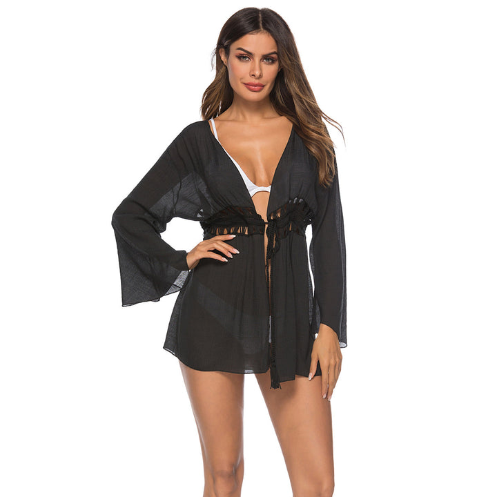 Dame afslappet strandovergangsjakke med frynset detaljer Skovae