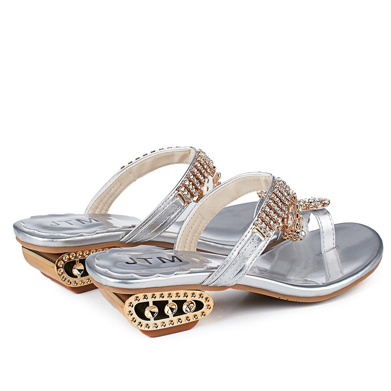 Dame elegante strand sandaler med glitrende smykker og skridsikker sål Stilla