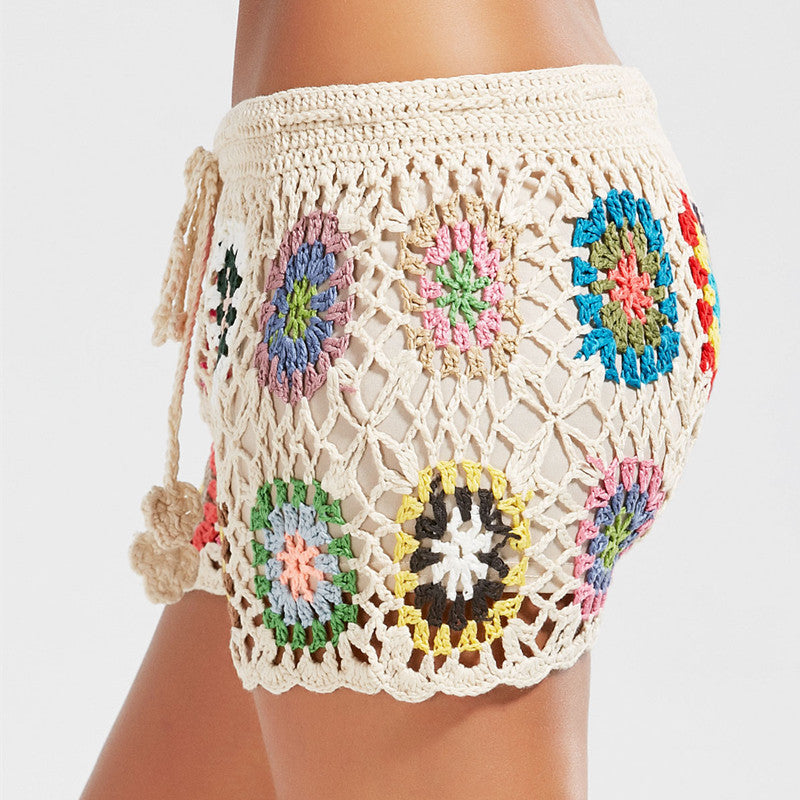 Dame Hæklet Strandshorts med farverigt blomsterprint Skovae