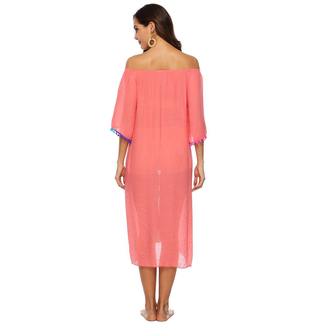 Dame Off-Shoulder Broderet Strand Kaftan Stilla