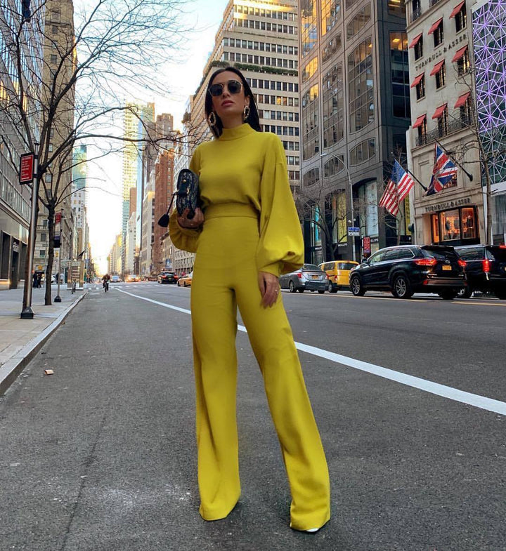 Damer Elegant Jumpsuit med brede ærmer og høj krave Skovae