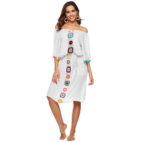 Dame Off-Shoulder Broderet Strand Kaftan Stilla