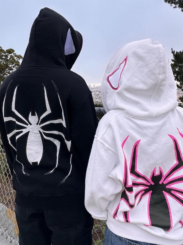 Stilla | Hoodie med Lynlås og Edderkoppemønster