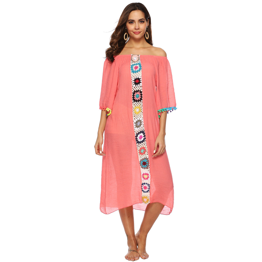 Dame Off-Shoulder Broderet Strand Kaftan Stilla
