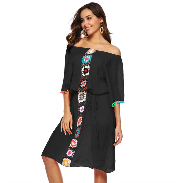Dame Off-Shoulder Broderet Strand Kaftan Stilla