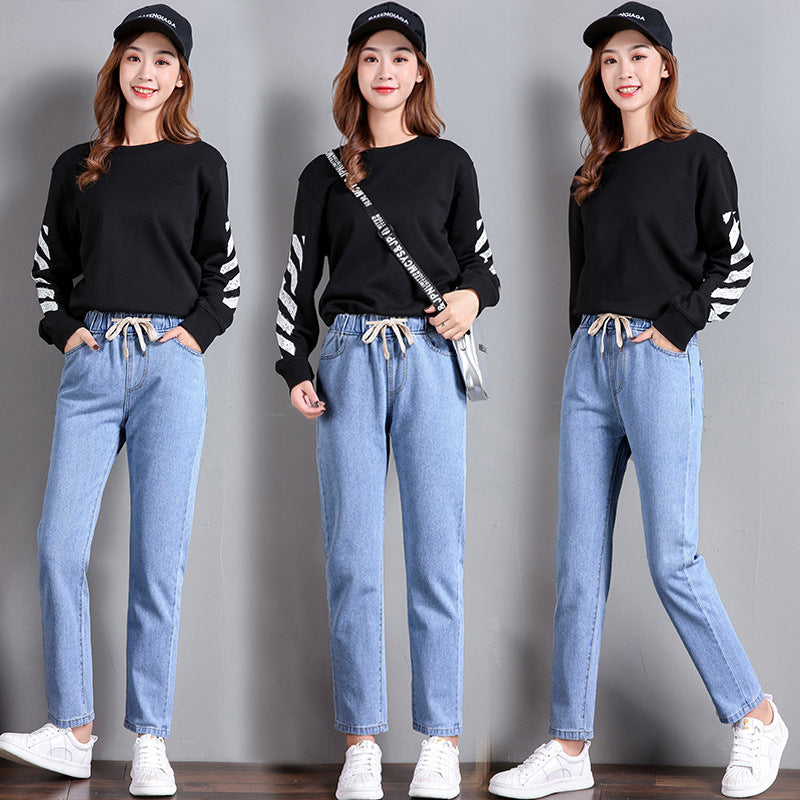 Dame Komfortable Jeans med Elastisk Talje og Sidelommer
