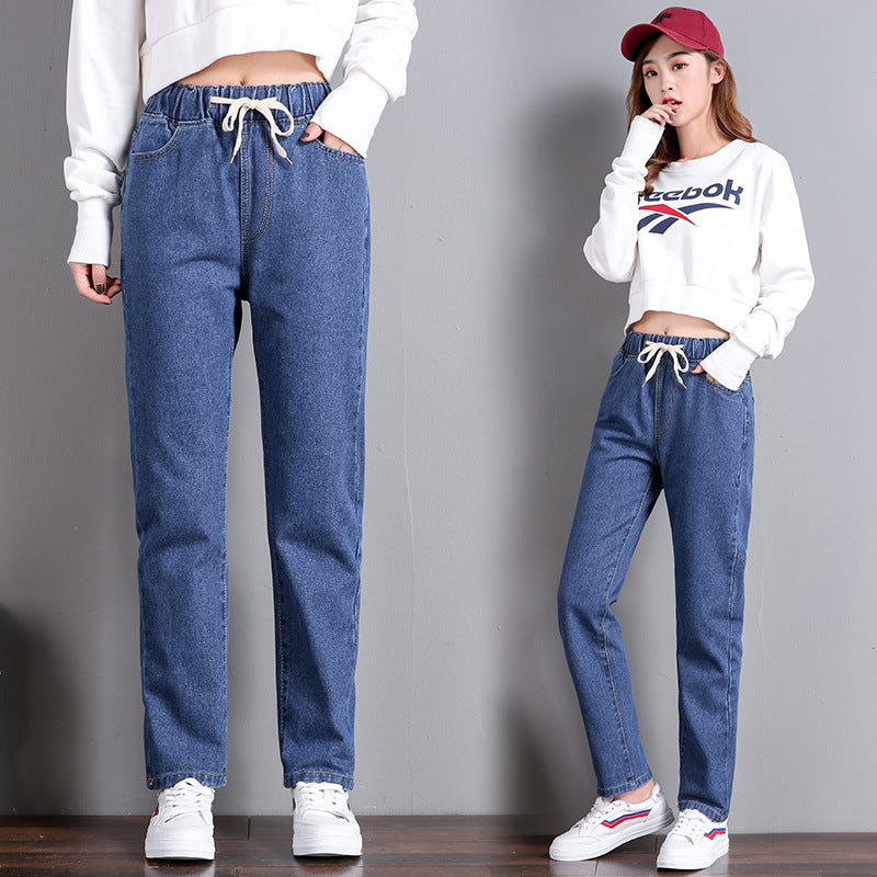 Dame Komfortable Jeans med Elastisk Talje og Sidelommer