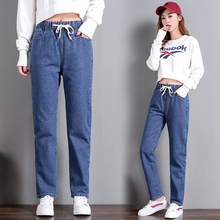 Dame Komfortable Jeans med Elastisk Talje og Sidelommer
