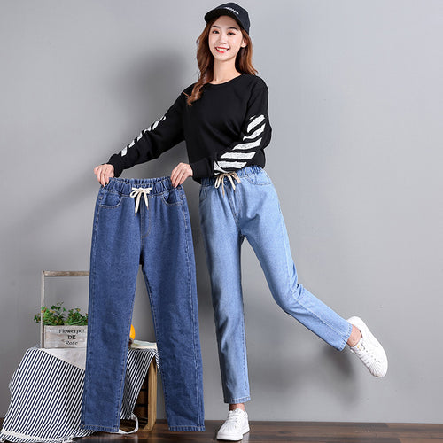 Dame Komfortable Jeans med Elastisk Talje og Sidelommer