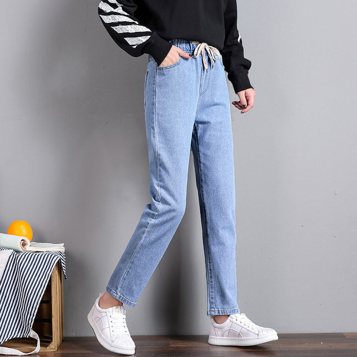 Dame Komfortable Jeans med Elastisk Talje og Sidelommer