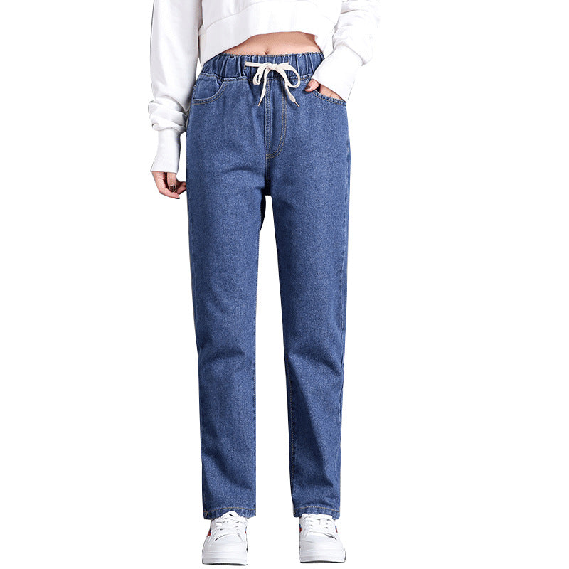 Dame Komfortable Jeans med Elastisk Talje og Sidelommer