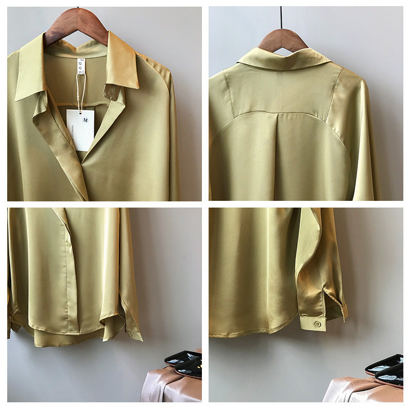 Dame glat satinbluse med elegant oversized pasform og let glans Stilla