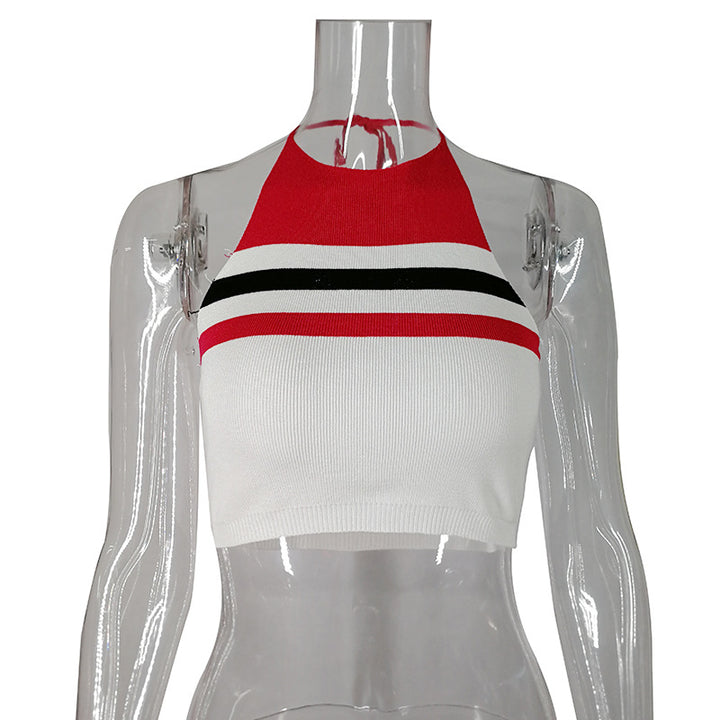 Dame Cropped Tanktop med høj hals og stribe mønster Stilla