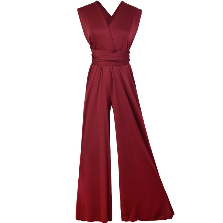 Dame Elegant Jumpsuit med Dyb V-hals og Innovativ Wickeloptik Skovae