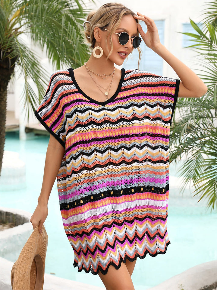 Stilla | Stribet Scalloped V-hals Cover-up Kjole