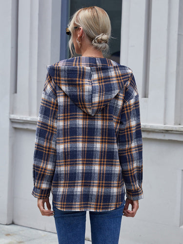 Stilla | Lane Plaid Knap-Up Langærmet Hættetrøje Jakke