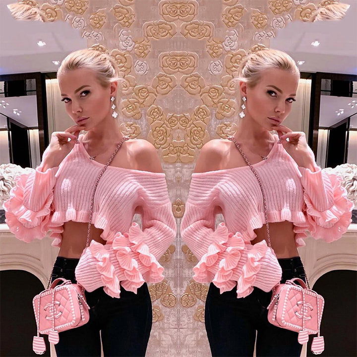 Dame Cropped Pullover med Rynkede Ærmer Stilla
