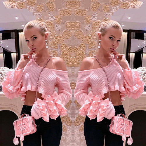 Dame Cropped Pullover med Rynkede Ærmer Stilla