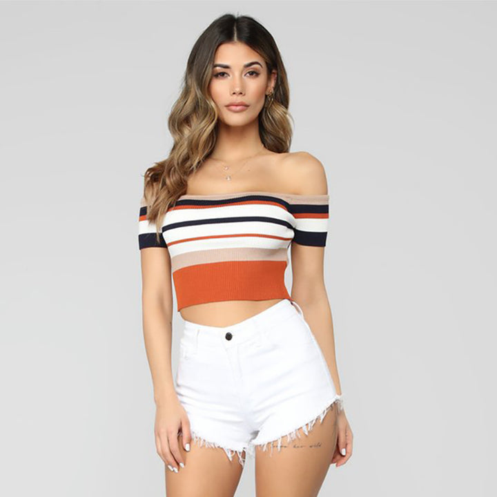 Dame Ribbetrøje Crop-Top med Off-Shoulder A Udsnit Stilla