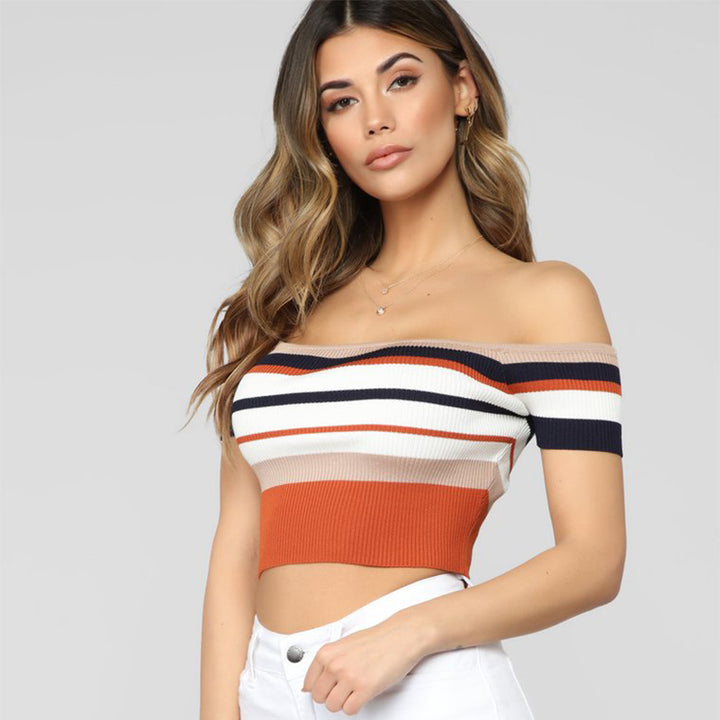 Dame Ribbetrøje Crop-Top med Off-Shoulder A Udsnit Stilla